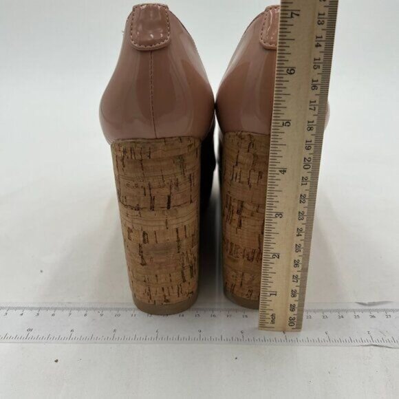 XYD Women Comfort Round Toe Wood Platform Pumps Slip On Patent Wedge Cork - Picture 4 of 7